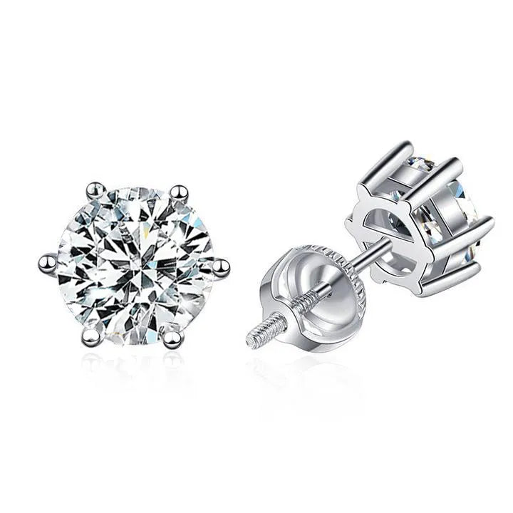 Demeter Basket Setting Six-Prong Moissanite Screw Back Earrings
