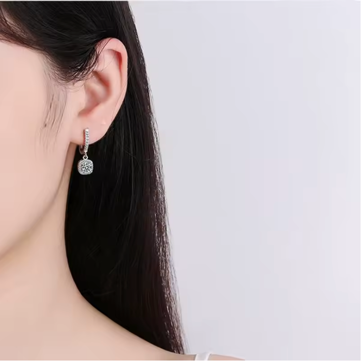 Square Halo Drop Earrings
