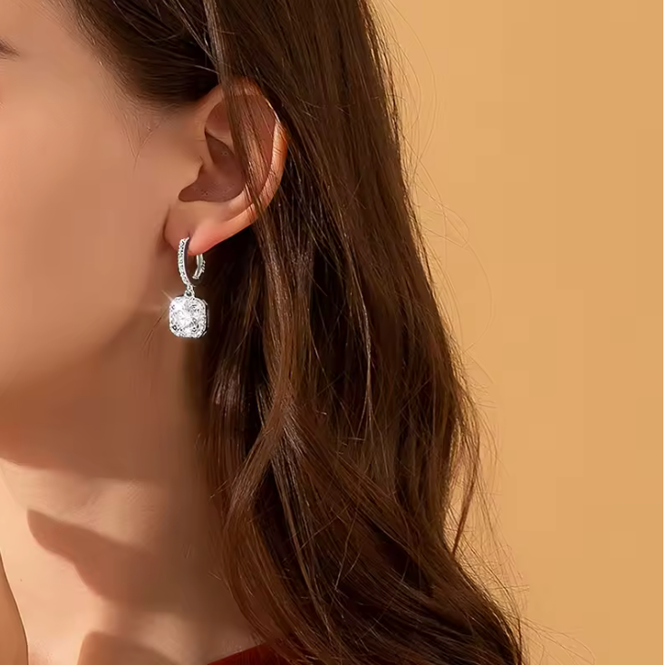 Square Halo Drop Earrings