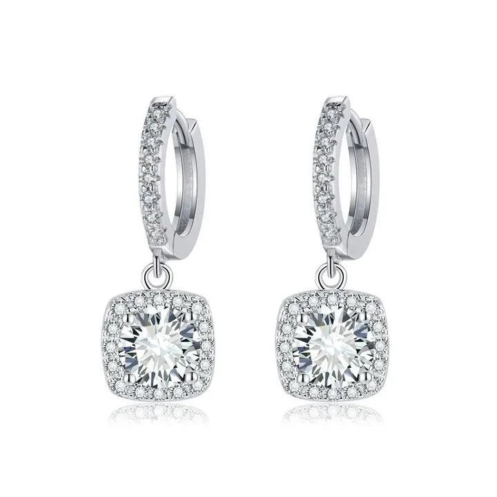 Square Halo Drop Earrings