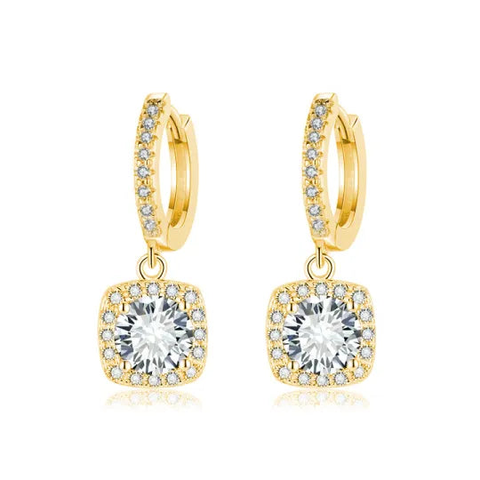 Square Halo Drop Earrings