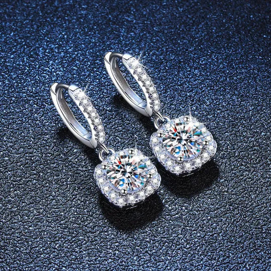 Square Halo Drop Earrings